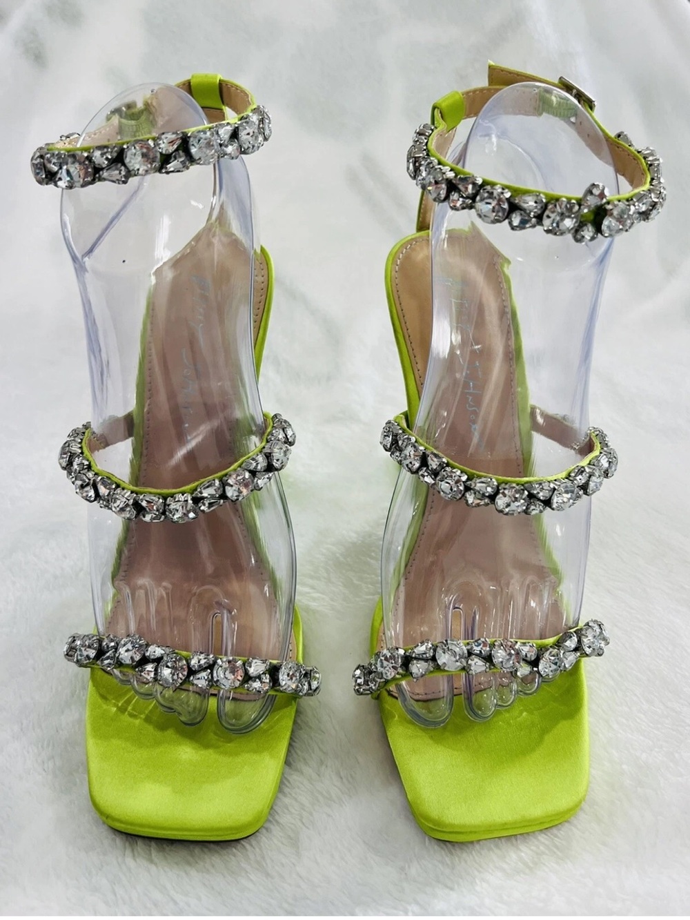 Betsey Johnson SB-Perry Citron Rhinestone Flare Heel Sandals Sz 7 M Like New - Picture 2 of 16